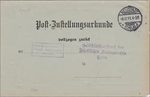 Post-urc de Neustadt/Orla vers Gera 1911