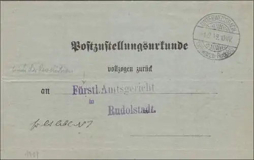 Postzustellurkunde Unterweissbach nach Rudolstadt