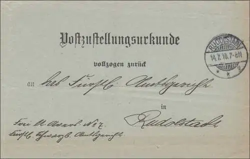 Postzustellurkunde Rudolstadt