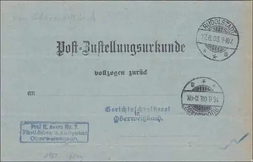 Post-addote Rudolstadt 1903 après Oberweissbach