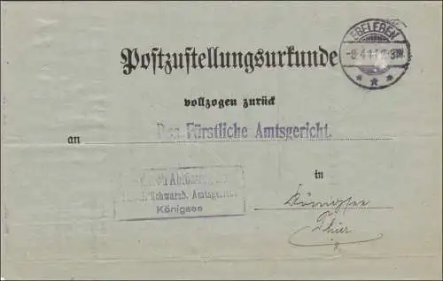 Post Zustellurkunde Ebeleben 1911 nach Königsee