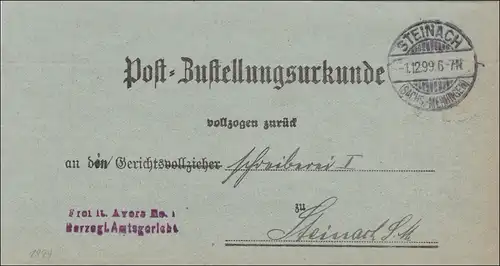 Lettre de Steinach/Meiningen 1899