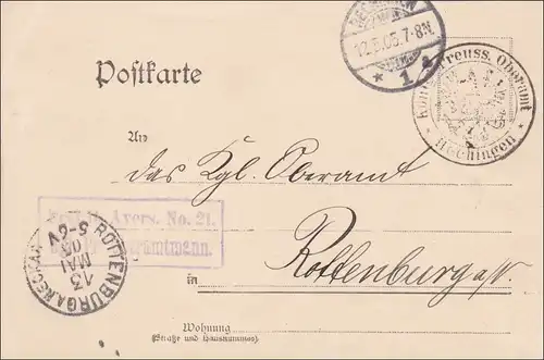 Postkarte nach Rottenburg am Neckar 1905