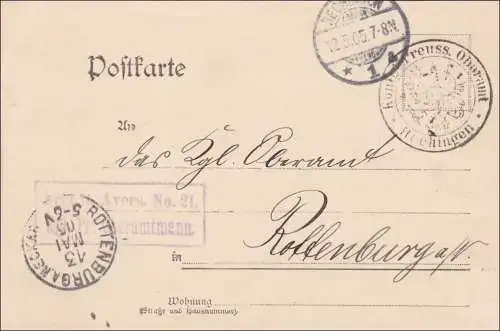 Postkarte nach Rottenburg am Neckar 1905