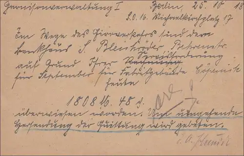 Postkarte Berlin 1918 nach Delmenhorst/Bremen
