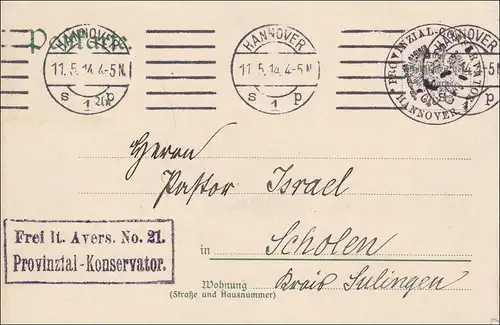 Postkarte Hannover 1914 nach Scholen