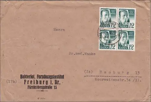 Französische Zone: Brief aus Freiburg nach Hamburg 1948