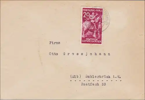 Zone française: Lettre d'Altenkirchen à Dahlerbrück 1948