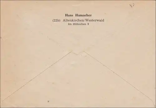 Zone française: Lettre d'Altenkirchen à Dahlerbrück 1948