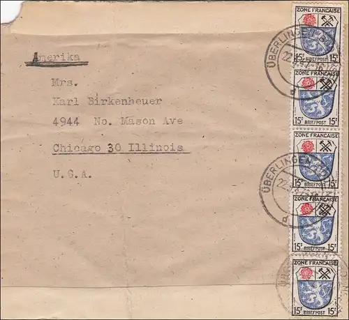 Französische Zone: Brief von Überlingen 1947 nach USA