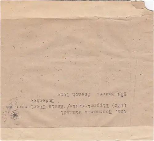 Zone française: Lettre de Geberlingen vers les États-Unis en 1947