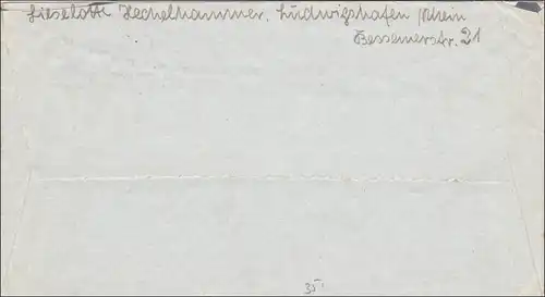 Zone française: Lettre de Ludwigshafen 1946 à Marenheim/Pfalz