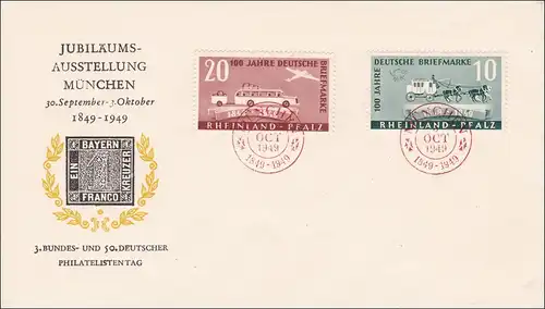 Zone française: Lettre Exposition, 50ème Journée des philatélistes, Munich 1949