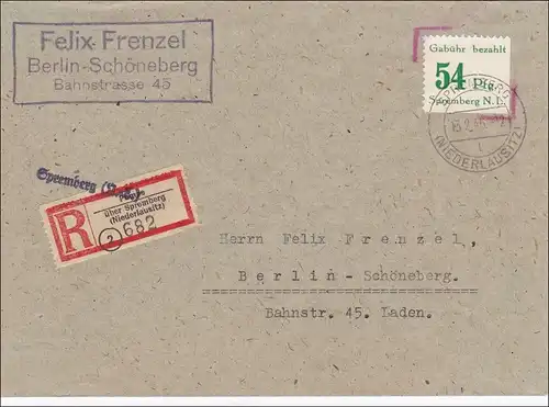 Lokalausgaben: Einschreiben Spremberg 1946 nach Berlin Schöneberg
