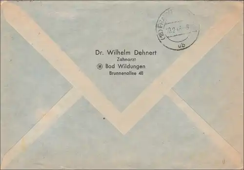 Lettre recommandé de Bad Wildungen à Francfort 1948