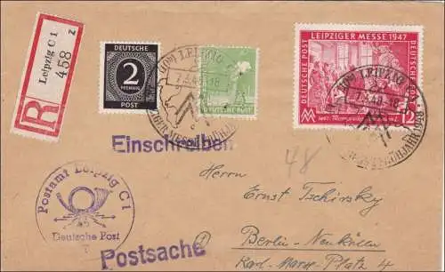 Lettre recommandé Leipzig à Berlin avec cachet spécial 1948