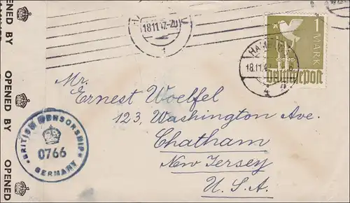 Brief von Hamburg nach USA mit US Zensur 1947