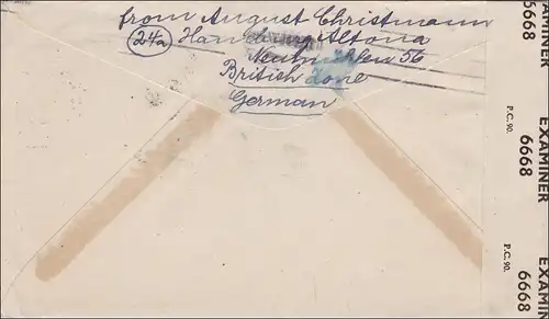 Lettre de Hambourg aux États-Unis avec censure américaine 1947