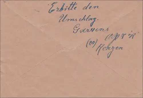 Lettre d'Aerzen à Hanovre en 1946