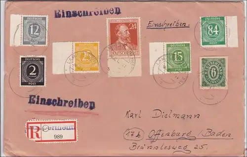 Einschreiben Lampertheim nach Offenburg 1947