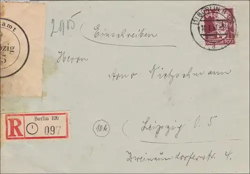 SBZ: Lettre recommandé de Berlin à Leipzig - Endommagé