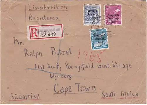 SBZ: Einschreiben Neuendorf Vogtland 1948 nach Süd Afrika - Cape Town