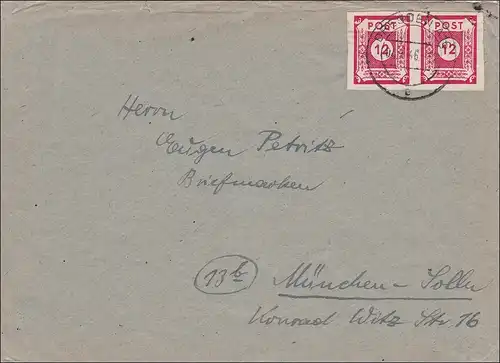 SBZ: Lettre de Dresde à Munich 1946