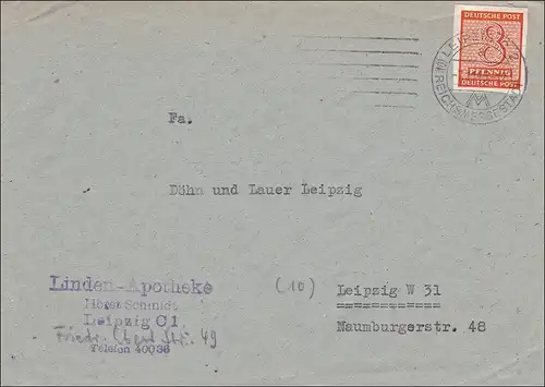 SBZ: Lettre de Leipzig 1945.