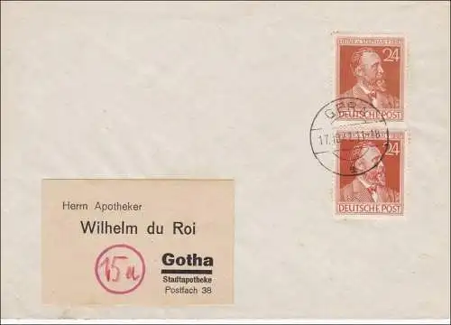 SBZ: Lettre de Gera à Gotha 1947