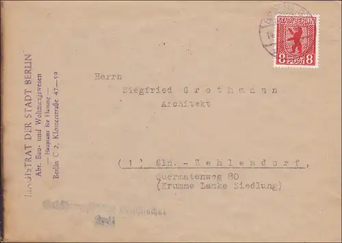 SBZ: Lettre de Berlin à Zehlendorf - marque violette 1946