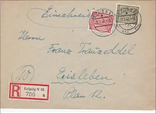 SBZ: Lettre recommandé de Leipzig à Glaiseleben