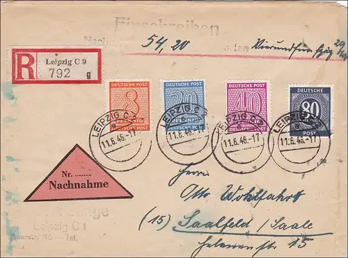 SBZ: Lettre recommandé de Leipzig à Saalfeld 1946