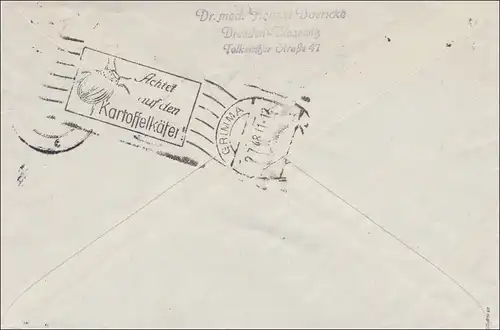 SBZ: Lettre recommandé de Dresde vers Grimma 1948 - Tampon à main