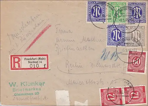 BiZone:  Einschreiben von Frankfurt/Main Nordost nach Berlin 1949, 3x MiNr. 9