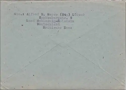 BiZone:  Brief aus Lübeck nach USA 1948, MiNr. 48II