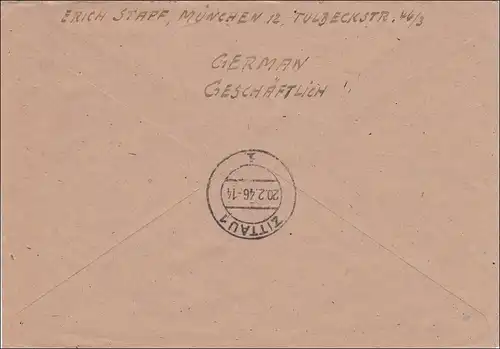 BiZone: Lettre recommandé de Munich après Zittau 1946 - Frais payés