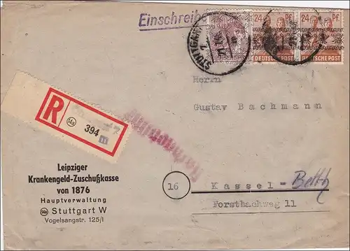 BiZone: Lettre recommandé de Stuttgart à Kassel 1948