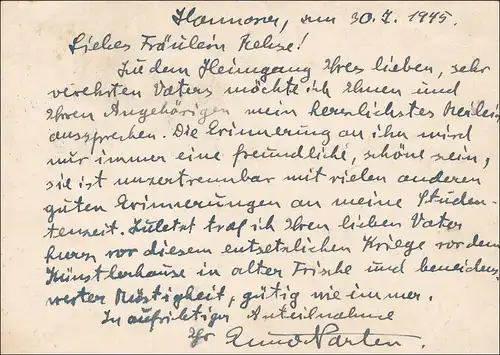 BiZone: Carte postale Hanovre 1945 - Précédent