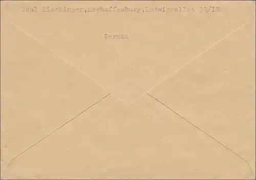 BiZone: Lettre d'Eilbotenschrift von Aschaffenburg vers Landshut 1946