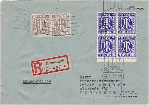 BiZone:  Einschreiben aus Hamburg nach Landshut - Brauerrei 1946