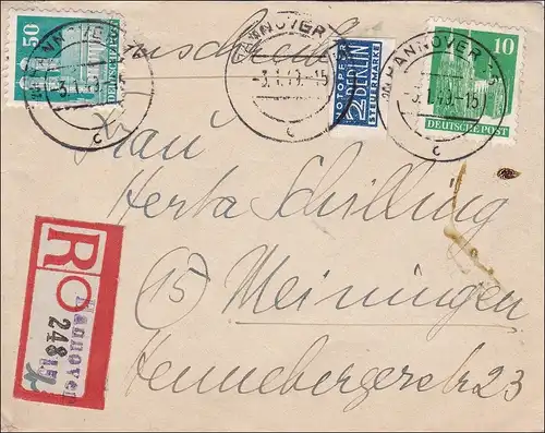 BiZone:  Einschreiben aus Hannover nach Meiningen 1949