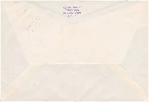 Brief von Dirlewang nach Illeraichen 1957 - Eckrand Marke