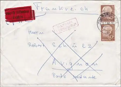 Eilboten Brief von München nach Frankreich und zurück 1960