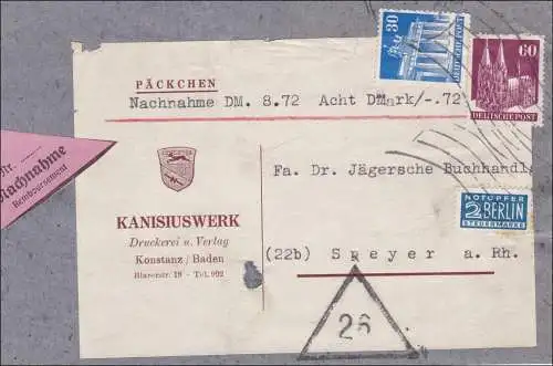 Nachnahme Päckchen - Adressauschnitt von Konstanz nach Speyer