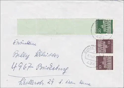 Brief aus Emmerich mit Rollenendstreifen 1967