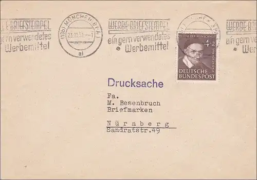 Drucksache Brief von München nach Nürnberg 1951