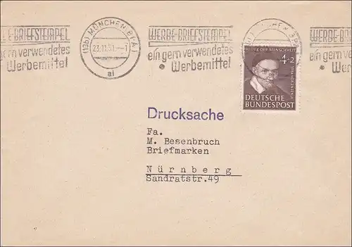 Lettre de Munich à Nuremberg 1951 - lettre d'impression