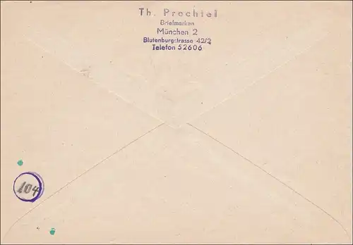 Lettre de Munich à Nuremberg 1951 - lettre d'impression
