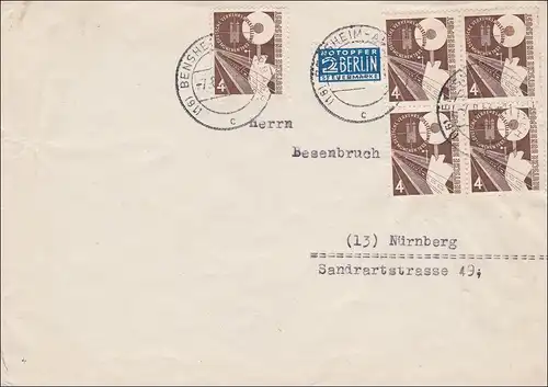 Brief aus Bensheim nach Nürnberg 1952