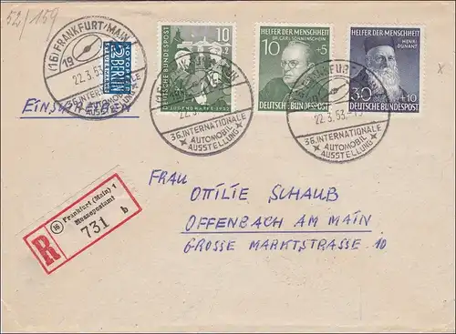 1953 Frankfurt nach Offenbach, Sonderstempel internat. Automobilausstellung